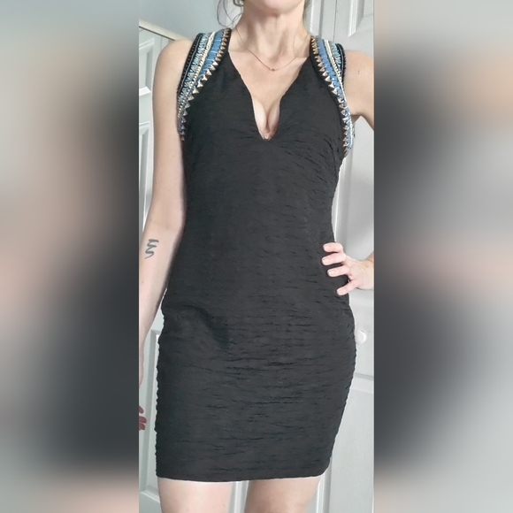 Beyonce for H&M Black Beaded embellished bodycon dress - Size Medium - Picture 10 of 16